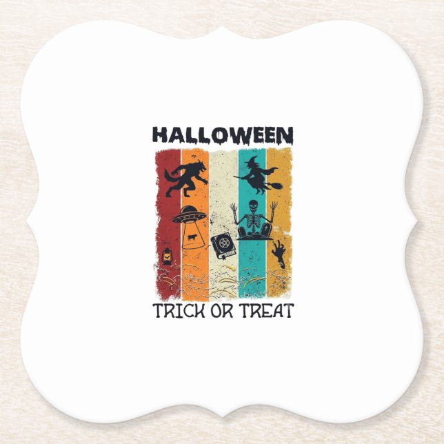 Halloween Süßes oder Saures Werwolf Hexe Skelett U Untersetzer (Vorderseite)