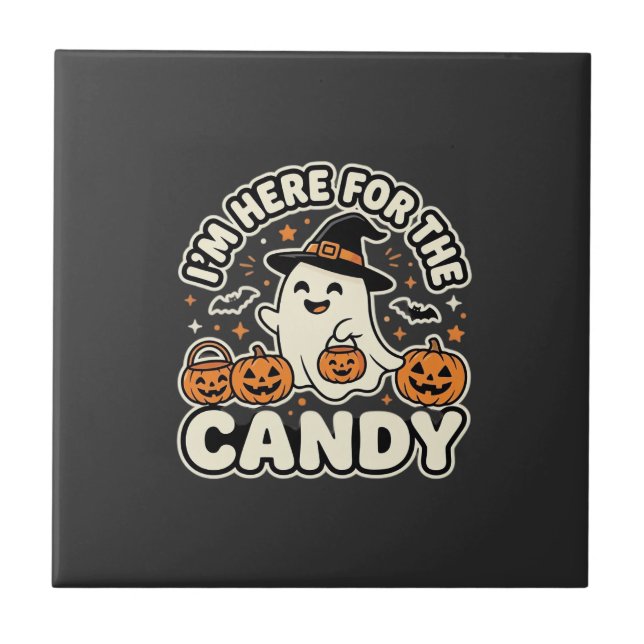 Halloween Süßigkeiten Geist Kürbis Design Fliese (Vorderseite)