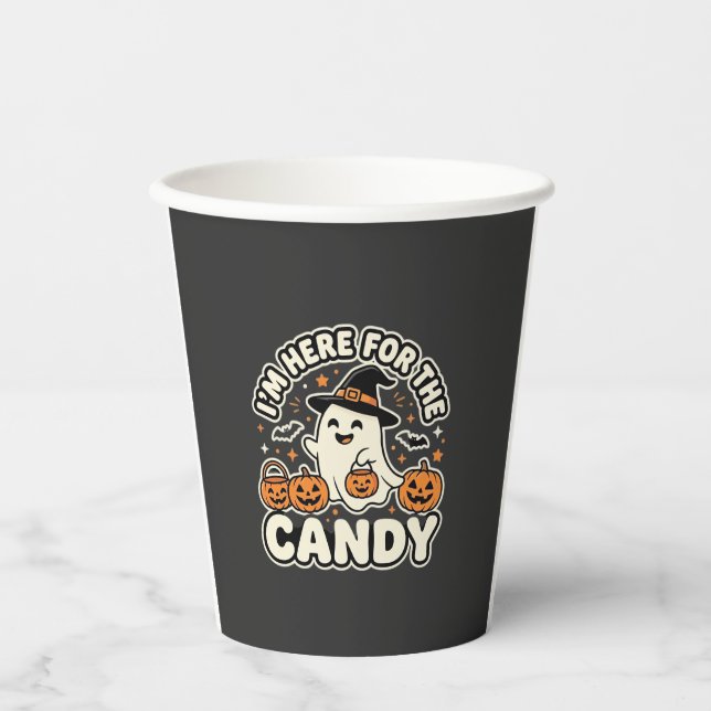 Halloween Süßigkeiten Geist Kürbis Design Pappbecher (Vorderseite)