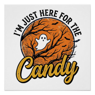 Halloween-Süßigkeiten-Geist Vintage-Vektordesign_1 Poster