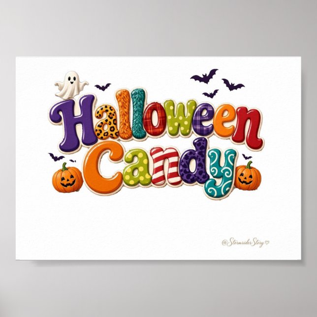 Halloween-Süßigkeiten gemusterte Bubble-Lettern Poster (Vorne)