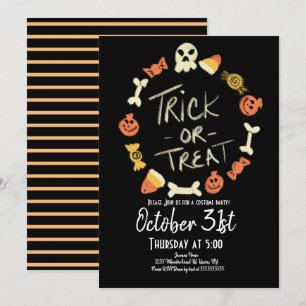 Halloween-Süßigkeiten-Kreide-Stil-Kostüm-Geburtsta Einladung