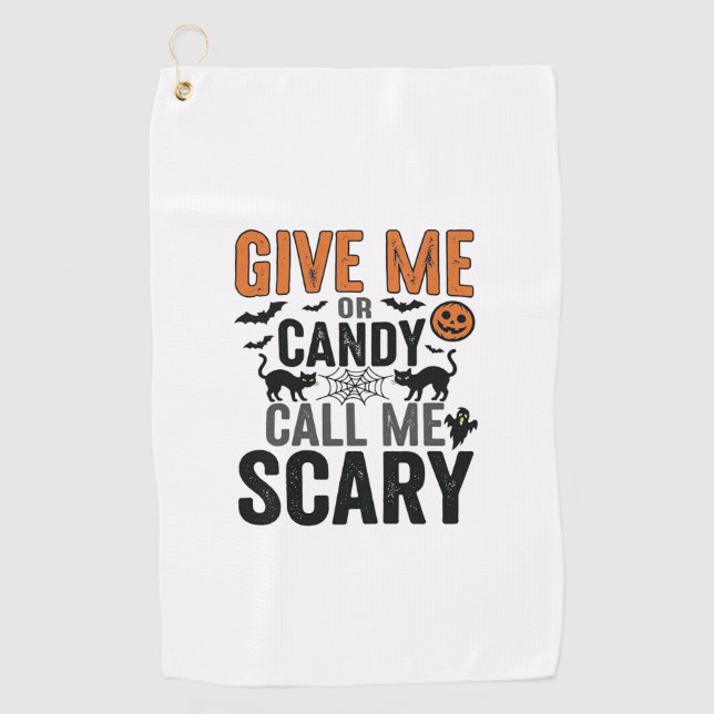 Halloween-Süßigkeiten oder nenne mich gruselig Vin Golfhandtuch (Vorderseite)