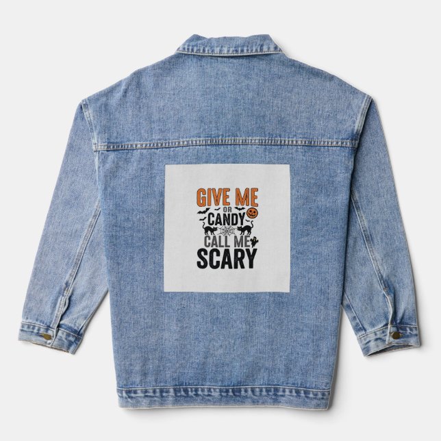 Halloween-Süßigkeiten oder nenne mich gruselig Vin Jeansjacke (Rückseite)