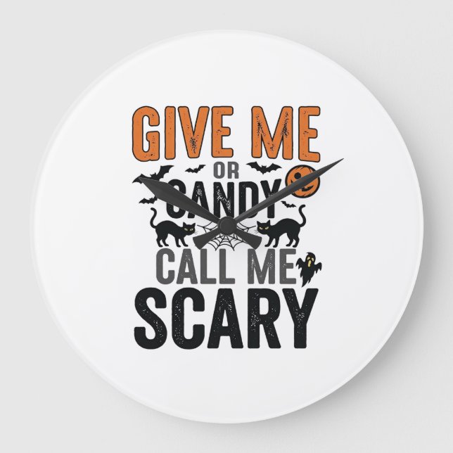 Halloween-Süßigkeiten oder nenne mich gruseliges V Große Wanduhr (Vorderseite)
