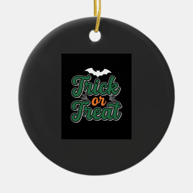 Halloween-Süßigkeiten oder Saures Fledermaus-Webde Keramik Ornament (Vorne)