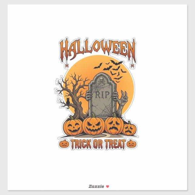Halloween-Süßigkeiten-oder-Saures-Grabstein-Zombie Aufkleber (Blatt)