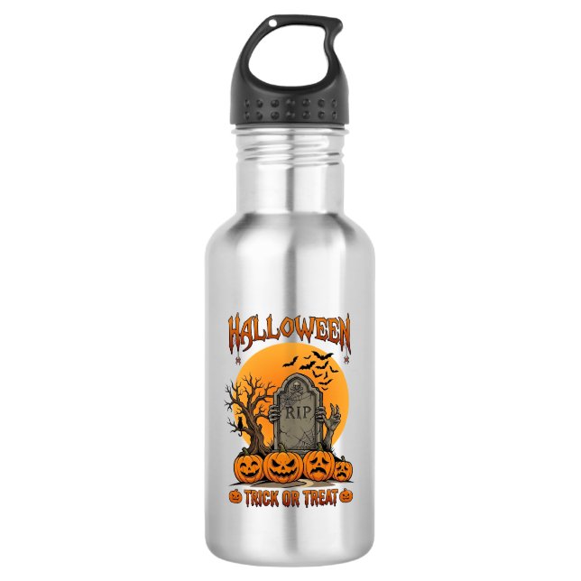 Halloween-Süßigkeiten oder Saures Grabstein Zombie Edelstahlflasche (Vorderseite)