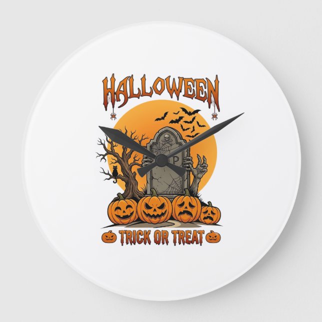 Halloween-Süßigkeiten-oder-Saures-Grabstein-Zombie Große Wanduhr (Vorderseite)