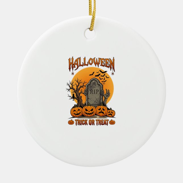 Halloween Süßigkeiten oder Saures Grabstein Zombie Keramik Ornament (Vorne)