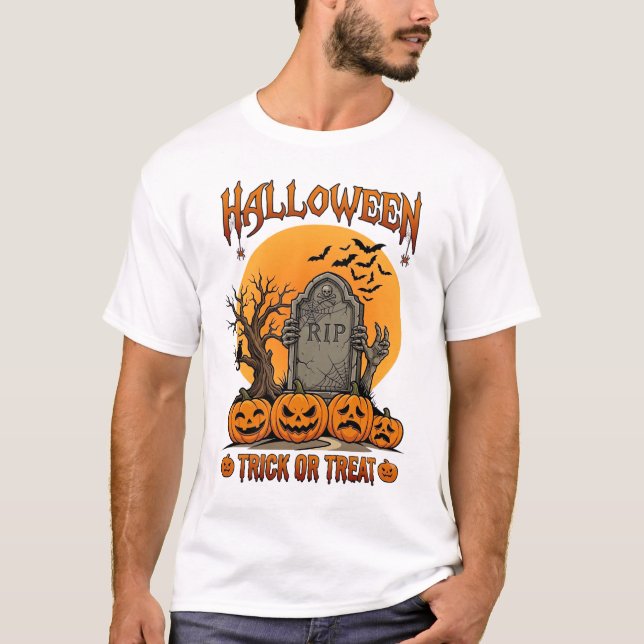Halloween-Süßigkeiten oder Saures Grabstein Zombie T-Shirt (Vorderseite)