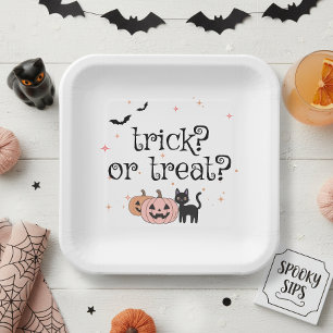 Halloween-Süßigkeiten oder Saures Schwarze Katze M Pappteller