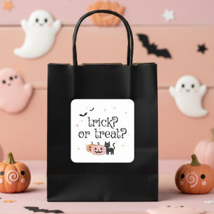 Halloween-Süßigkeiten oder Saures Schwarze Katze M Quadratischer Aufkleber