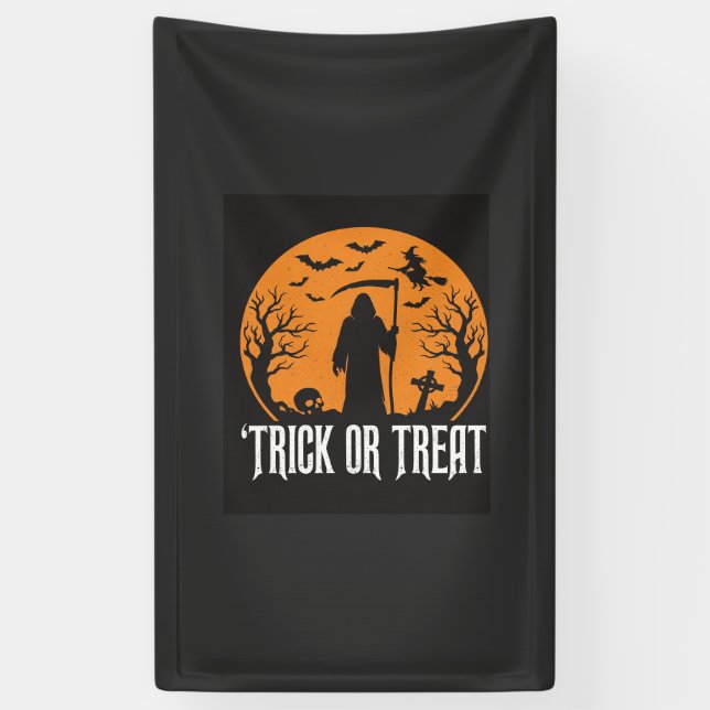 Halloween-Süßigkeiten oder Saures Sensenmann-Desig Banner (Vertikal)