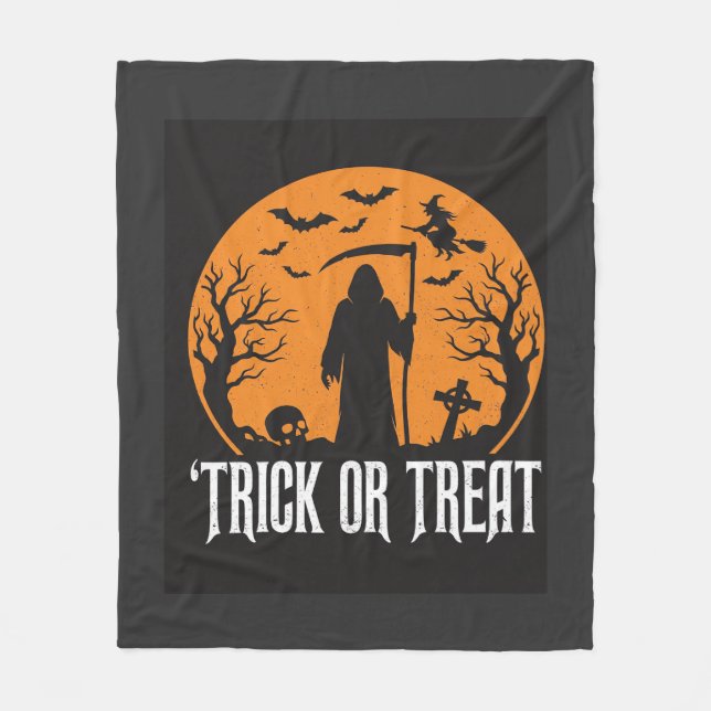 Halloween-Süßigkeiten oder Saures Sensenmann-Desig Fleecedecke (Vorderseite)