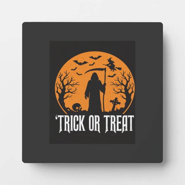 Halloween-Süßigkeiten oder Saures Sensenmann-Desig Fotoplatte (Vorderseite)