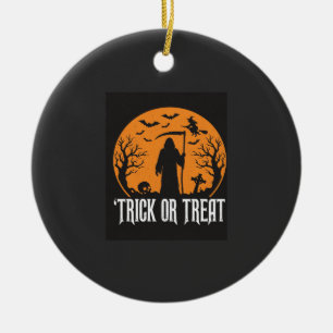 Halloween-Süßigkeiten oder Saures Sensenmann-Desig Keramik Ornament