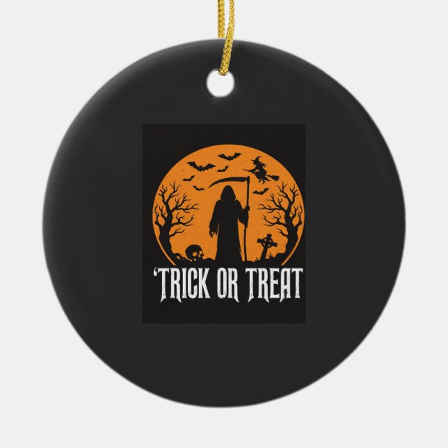 Halloween-Süßigkeiten oder Saures Sensenmann-Desig Keramik Ornament (Vorne)