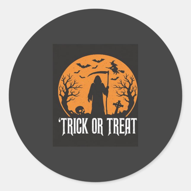 Halloween-Süßigkeiten oder Saures Sensenmann-Desig Runder Aufkleber (Vorderseite)
