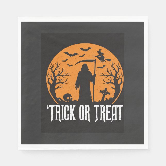 Halloween-Süßigkeiten oder Saures Sensenmann-Desig Serviette (Vorderseite)