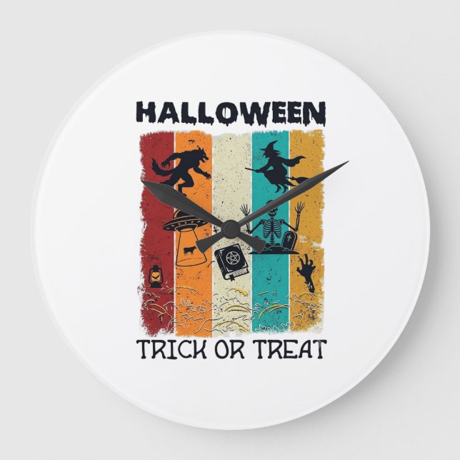 Halloween Süßigkeiten oder Saures Werwolf Hexe Ske Große Wanduhr (Vorderseite)