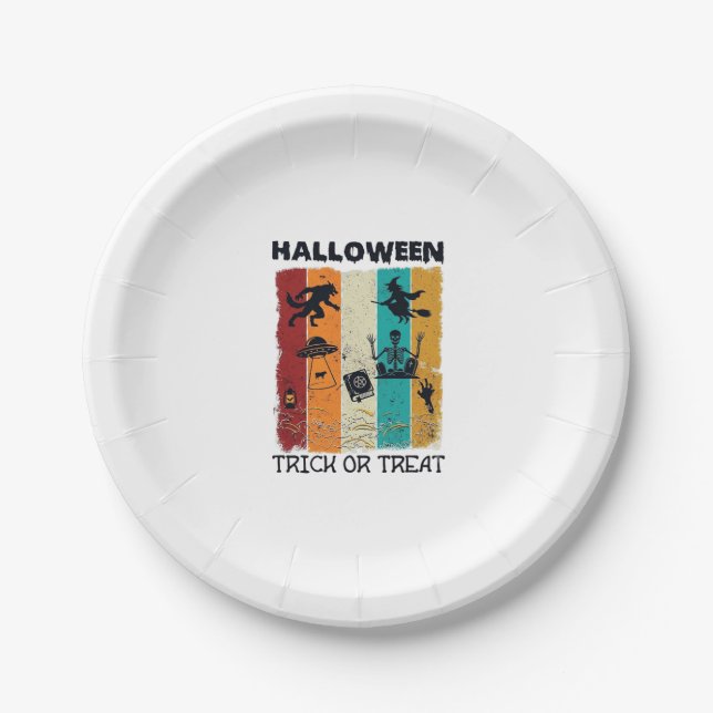 Halloween-Süßigkeiten-oder-Saures Werwolf Hexe Ske Pappteller (Vorderseite)