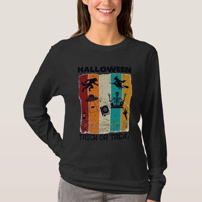 Halloween-Süßigkeiten-oder-Saures Werwolf Hexe Ske T-Shirt (Vorderseite)