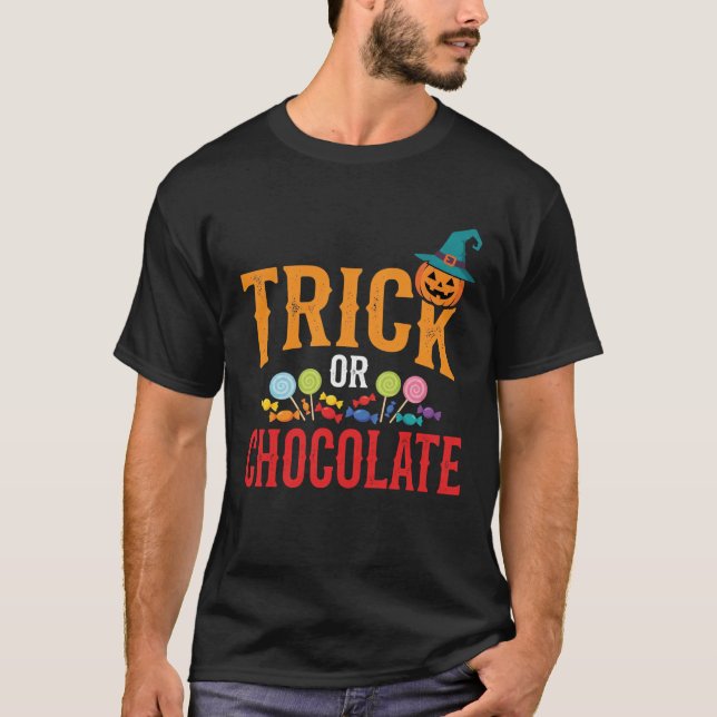 Halloween-Süßigkeiten oder Schokolade Kürbis Desig T-Shirt (Vorderseite)