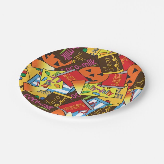 Halloween-Süßigkeiten Pappteller (Schrägansicht)