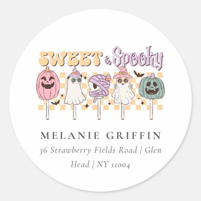 Halloween Sweet and Spooky Ghost Address Labels Runder Aufkleber (Vorderseite)