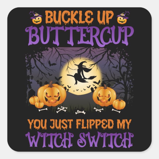 Halloween-Switch knöpfen Buttercup Quadratischer Aufkleber (Vorderseite)