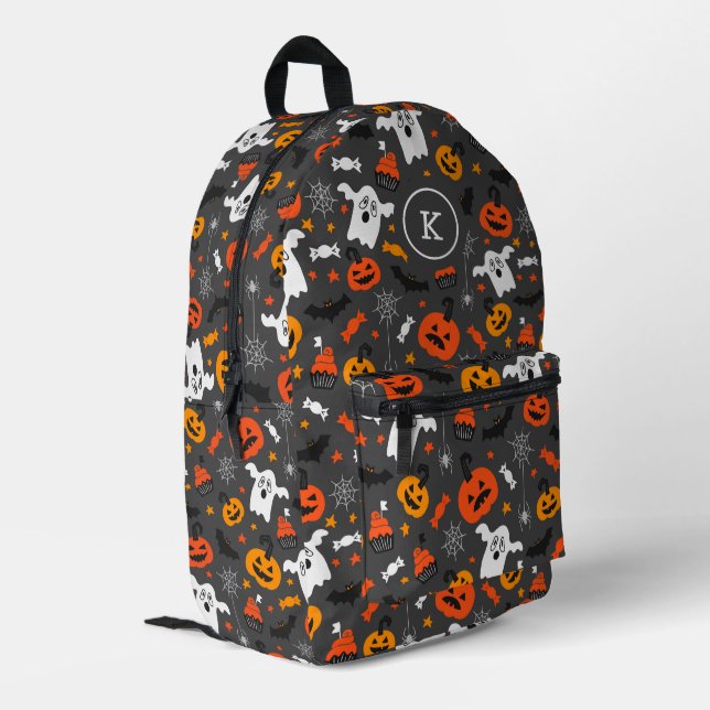 Halloween-Symbole Bedruckter Rucksack (Rückseitige Ecke links)