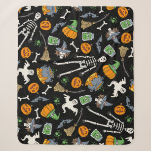 Halloween-Symbole Vintag Nahtloser Hintergrund Sherpadecke