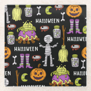 Halloween-Symbole, Vintages nahtloses Thema Glasuntersetzer