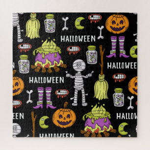 Halloween-Symbole, Vintages nahtloses Thema Puzzle
