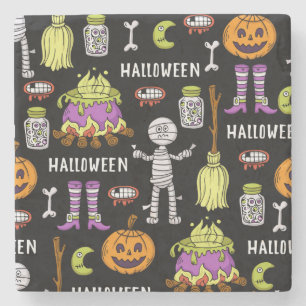 Halloween-Symbole, Vintages nahtloses Thema Steinuntersetzer