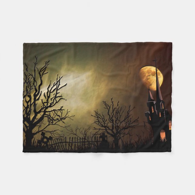 Halloween-Szene mit mystischem Schloss Fleecedecke (Vorderseite (Horizontal))