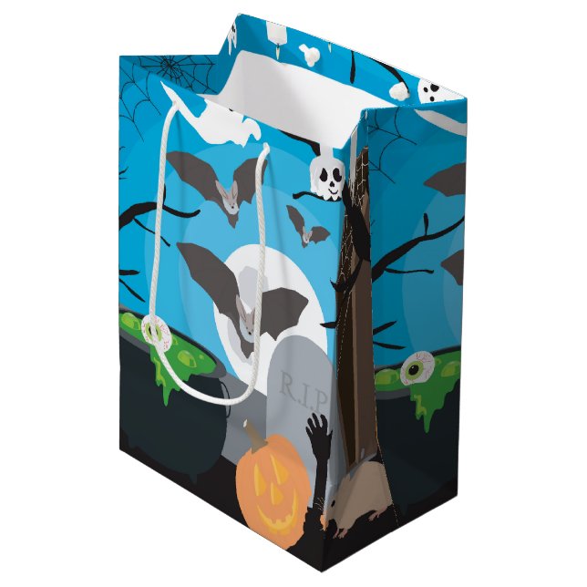 Halloween Szene Mittlere Geschenktüte (Vorderseite Schrägansicht)