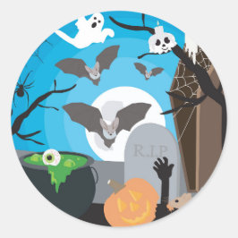 Halloween Szene Runder Aufkleber