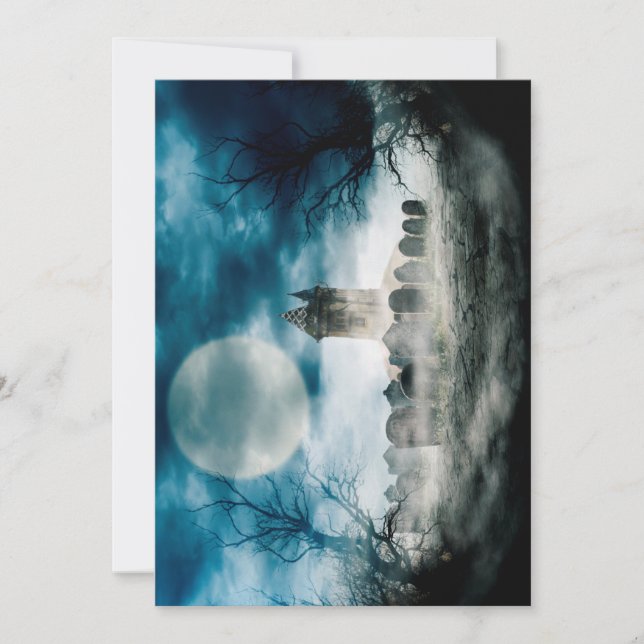 Halloween-Szene. Spuk Geisterhaus auf dem Friedhof (Vorderseite)