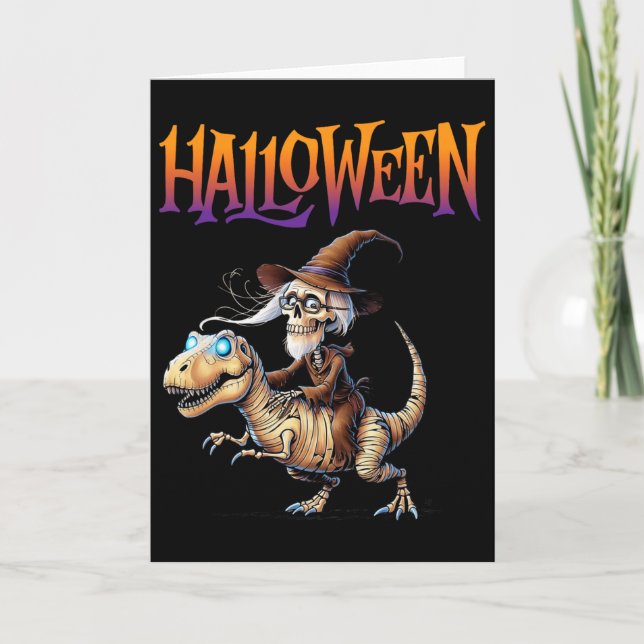 Halloween-T-Rex-Skelett-Fahrt  Karte (Vorderseite)