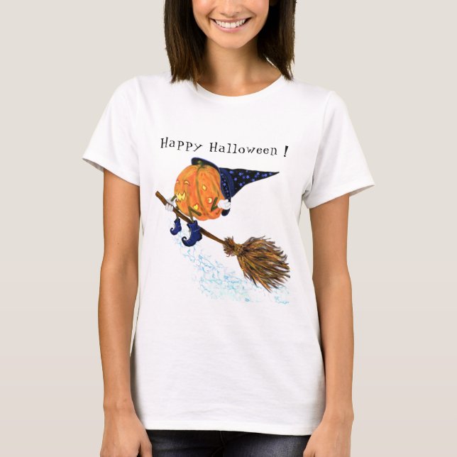 Halloween-T - Shirt Hexenkürbis mit Broom (Vorderseite)