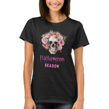 Halloween-T - Shirt mit Schädel & Rosen