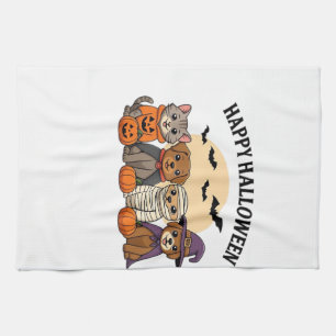 Halloween-T-Shirt mit süßen Katzen und Hunden in K Geschirrtuch