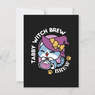 Halloween Tabby Cat - Hexenhut & Potion Art Postkarte