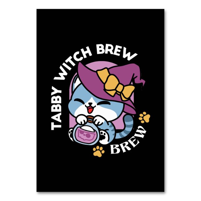 Halloween Tabby Cat - Hexenhut & Potion Art Tischnummer (Vorderseite)