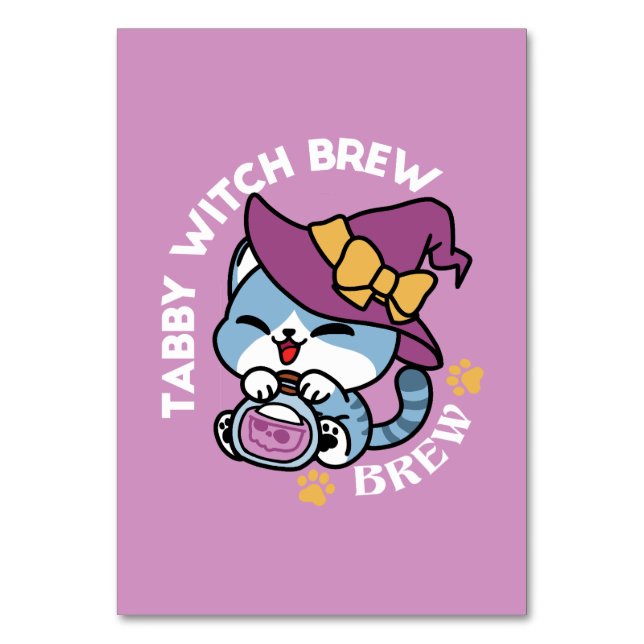 Halloween Tabby Cat - Hexenhut & Potion Art Tischnummer (Vorderseite)