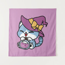 Halloween Tabby Cat - Hexenhut & Potion Art Wandteppich