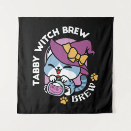 Halloween Tabby Cat - Hexenhut & Potion Art Wandteppich