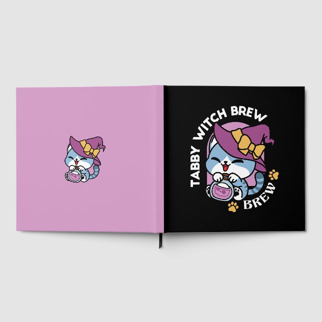Halloween Tabby Cat – Witch Hat & Potion Art Gästebuch (Voll)